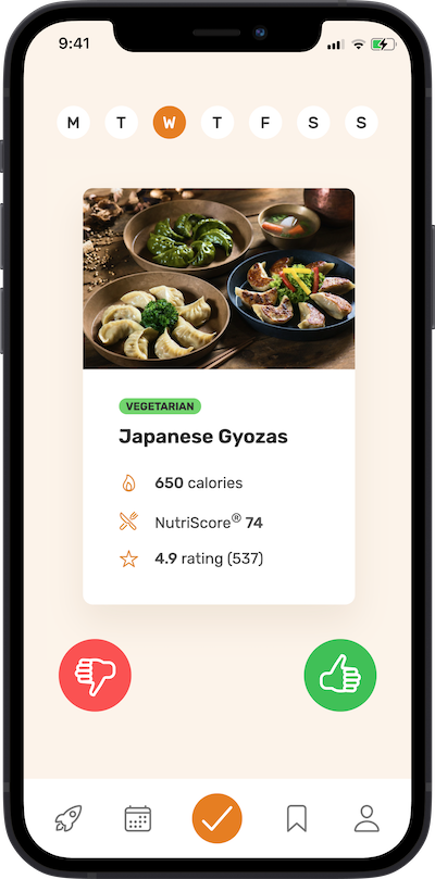 iPhone app approving meal and day screen